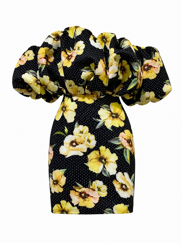 【新品DRESS 35】ドット花柄オフショルタイトミニドレス ブラック【asos】